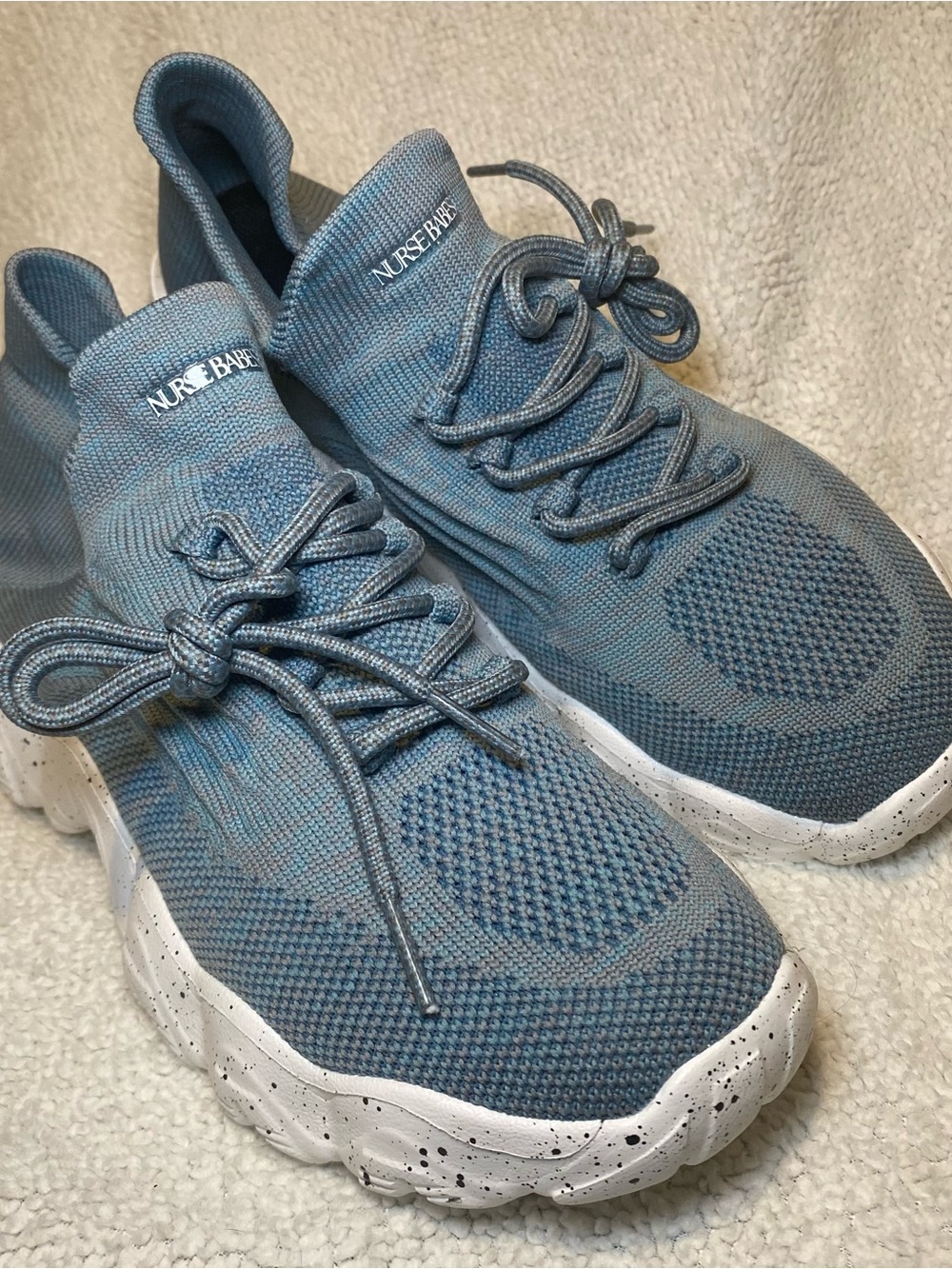 Nurse Babe Women's Blue Knit Lace-Up Sneakers